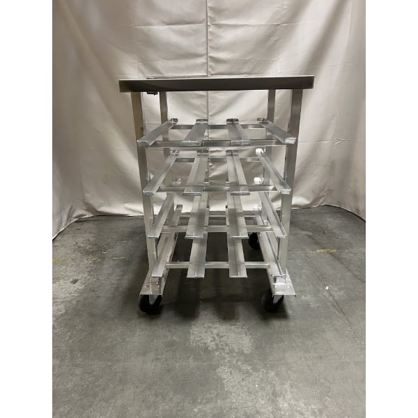 Scratch and Dent Regency Half-Size Mobile Aluminum Can Rack for #10 and #5 Cans with Stainless Steel Top and Mounted #1 Can Opener Base