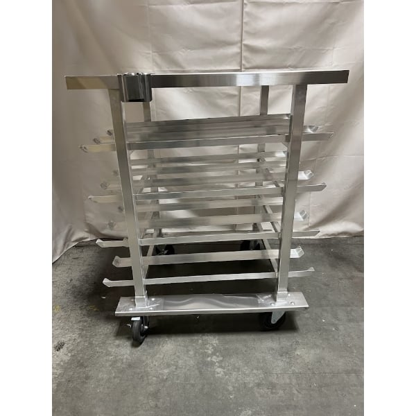 Scratch and Dent Regency Half-Size Mobile Aluminum Can Rack for #10 and #5 Cans with Stainless Steel Top and Mounted #1 Can Opener Base