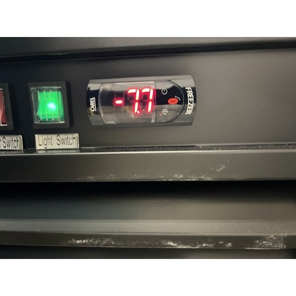 Scratch and Dent Avantco GDC-49F-HC 53" Black Swing Glass Door Merchandiser Freezer with LED Lighting