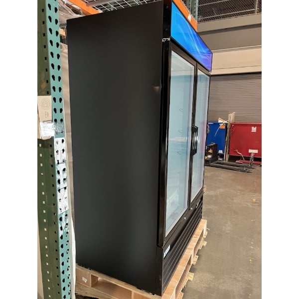 Scratch and Dent Avantco GDC-49F-HC 53" Black Swing Glass Door Merchandiser Freezer with LED Lighting
