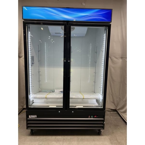 Scratch and Dent Avantco GDC-49-HC 53" Black Swing Glass Door Merchandiser Refrigerator with LED Lighting