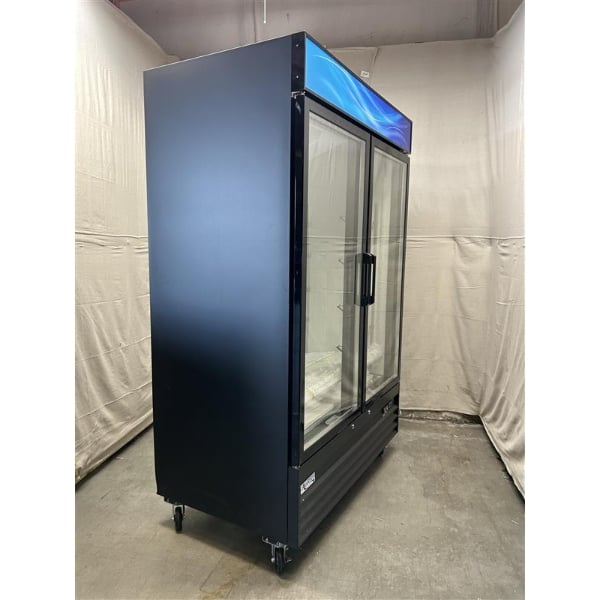Scratch and Dent Avantco GDC-49-HC 53" Black Swing Glass Door Merchandiser Refrigerator with LED Lighting