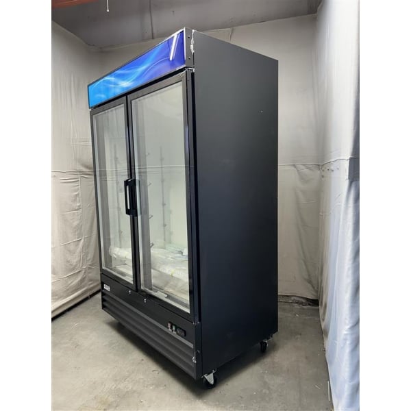 Scratch and Dent Avantco GDC-49-HC 53" Black Swing Glass Door Merchandiser Refrigerator with LED Lighting