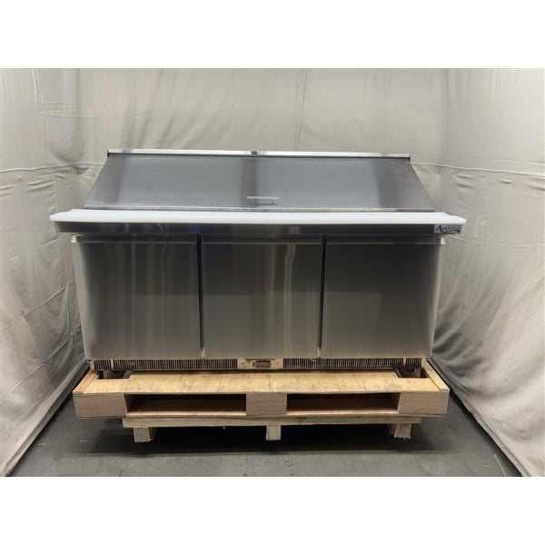 Scratch and Dent Avantco ZPT-71-FB-M-HC 71" 3 Door Front Breathing Mega Top Refrigerated Sandwich Prep Table