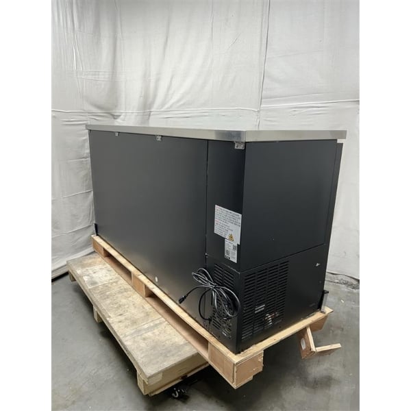Scratch and Dent Avantco UBB-72G-HC 73" Black Counter Height Narrow Glass Door Back Bar Refrigerator with LED Lighting