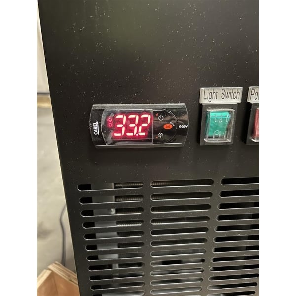 Scratch and Dent Avantco UBB-72G-HC 73" Black Counter Height Narrow Glass Door Back Bar Refrigerator with LED Lighting