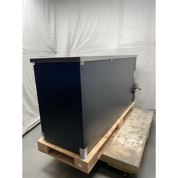 Scratch and Dent Avantco UBB-72G-HC 73" Black Counter Height Narrow Glass Door Back Bar Refrigerator with LED Lighting