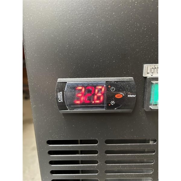 Scratch and Dent Avantco UBB-72G-HC 73" Black Counter Height Narrow Glass Door Back Bar Refrigerator with LED Lighting