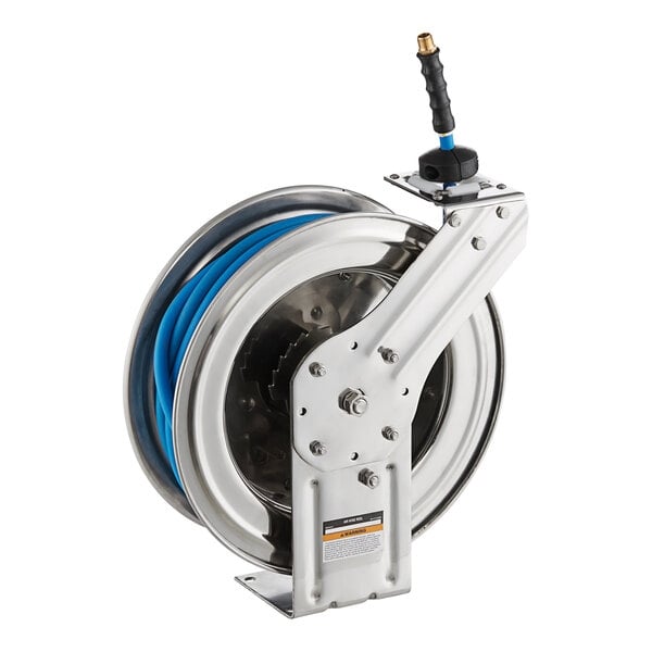 Scratch and Dent Regency Open Stainless Steel Hose Reel with 50' x 3/8" Hose
