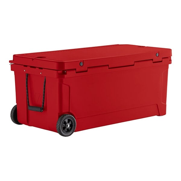 Scratch and Dent CaterGator CG170RDW Red 170 Qt. Mobile Rotomolded Outdoor Cooler / Ice Chest