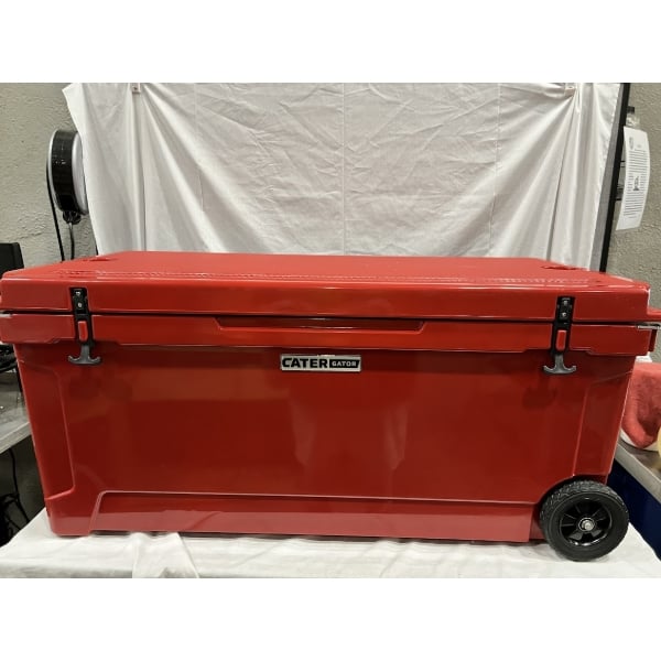 Scratch and Dent CaterGator CG170RDW Red 170 Qt. Mobile Rotomolded Outdoor Cooler / Ice Chest