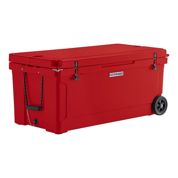 Scratch and Dent CaterGator CG170RDW Red 170 Qt. Mobile Rotomolded Outdoor Cooler / Ice Chest