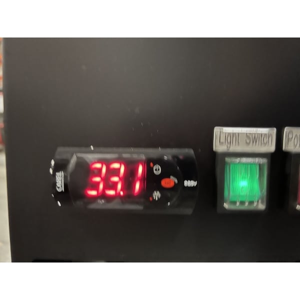 Scratch and Dent Avantco UBB-72S-HC 73" Black Counter Height Narrow Sliding Glass Door Back Bar Refrigerator with LED Lighting