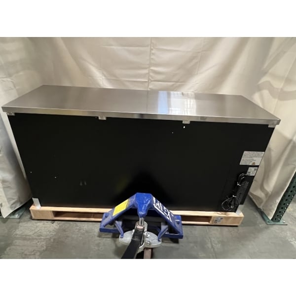 Scratch and Dent Avantco UBB-72S-HC 73" Black Counter Height Narrow Sliding Glass Door Back Bar Refrigerator with LED Lighting