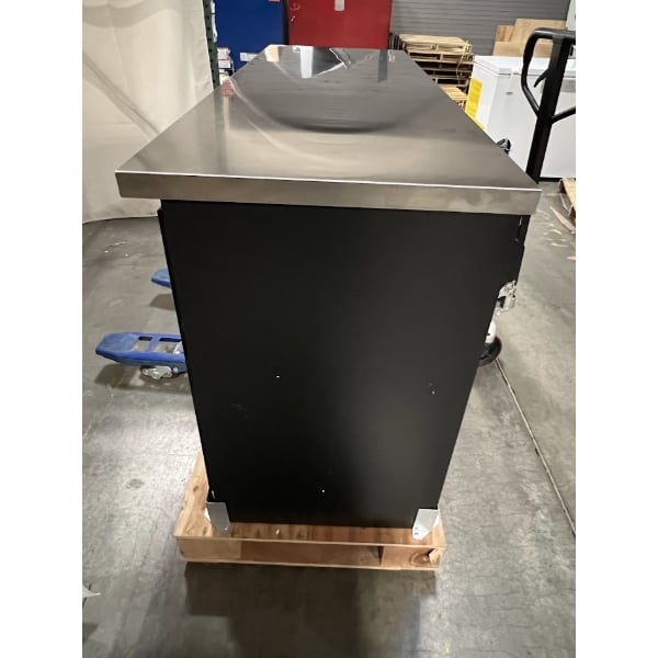Scratch and Dent Avantco UBB-72S-HC 73" Black Counter Height Narrow Sliding Glass Door Back Bar Refrigerator with LED Lighting