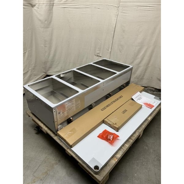 Scratch and Dent ServIt GST-4WE-NG Four Pan Open Well Natural Gas Steam Table with Undershelf - 14,000 BTU