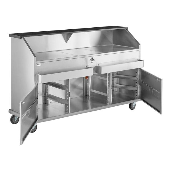Scratch and Dent Regency 74" Standard Stainless Steel Portable Bar with Two Removable Speed Rails, Ice Bin, and Removable Ice Bin Cover