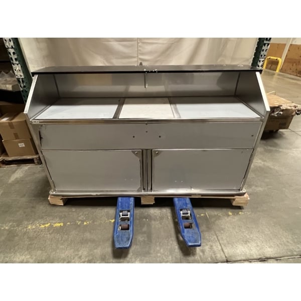 Scratch and Dent Regency 74" Standard Stainless Steel Portable Bar with Two Removable Speed Rails, Ice Bin, and Removable Ice Bin Cover