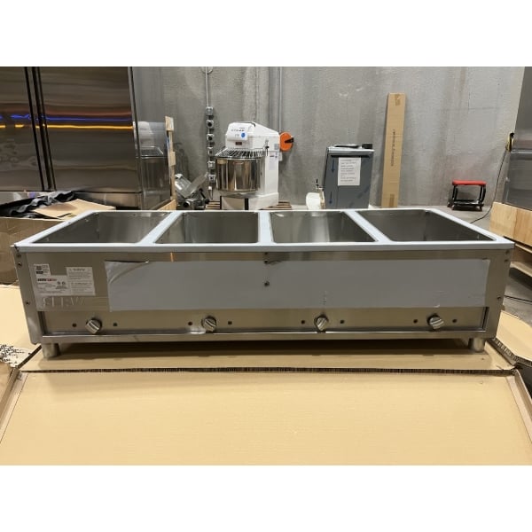 Scratch and Dent ServIt Four Pan Open Well Electric Steam Table with Adjustable Undershelf - 120V, 2000W