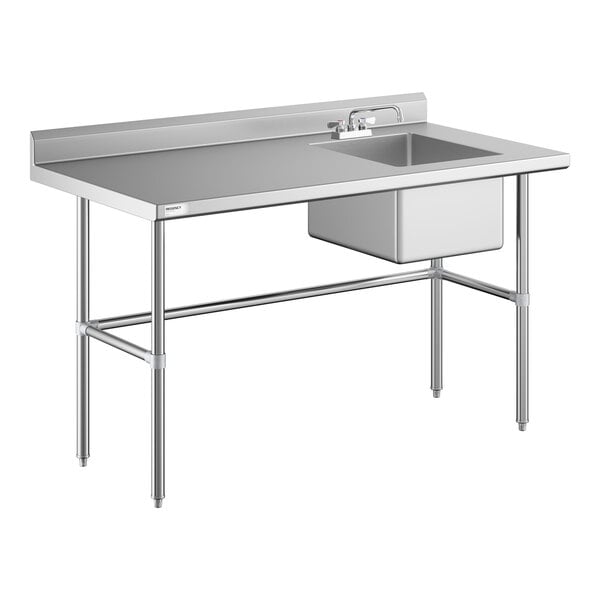 Scratch and Dent Regency 30" x 60" 16 Gauge Stainless Steel Work Table with Right Sink, Faucet, and Cross Bracing