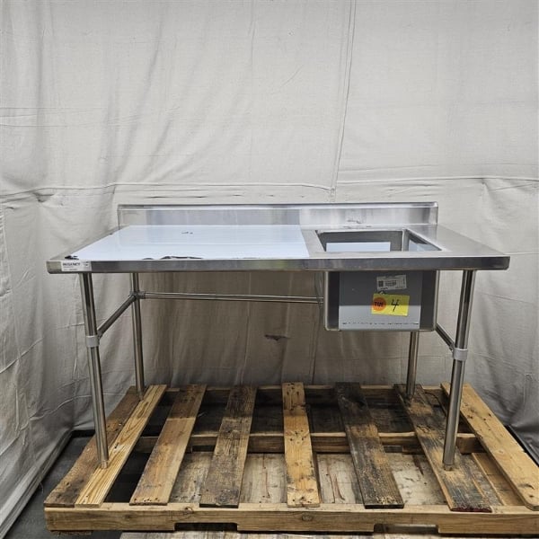Scratch and Dent Regency 30" x 60" 16 Gauge Stainless Steel Work Table with Right Sink, Faucet, and Cross Bracing