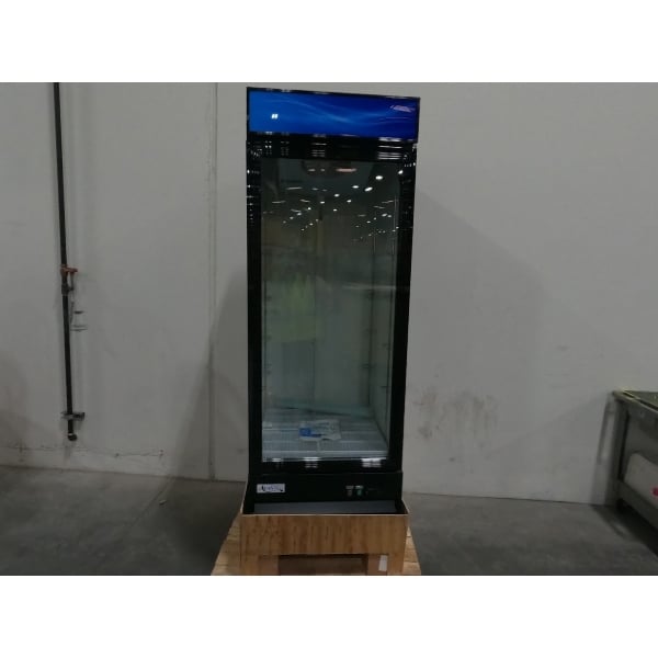 Scratch and Dent Avantco GDC-23-HC 28 3/8" Black Swing Glass Door Merchandiser Refrigerator with LED Lighting