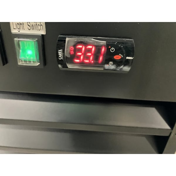Scratch and Dent Avantco GDC-69-HC 78 1/4" Black Swing Glass Door Merchandiser Refrigerator with LED Lighting