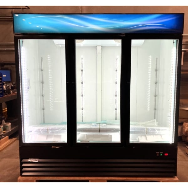 Scratch and Dent Avantco GDC-69-HC 78 1/4" Black Swing Glass Door Merchandiser Refrigerator with LED Lighting