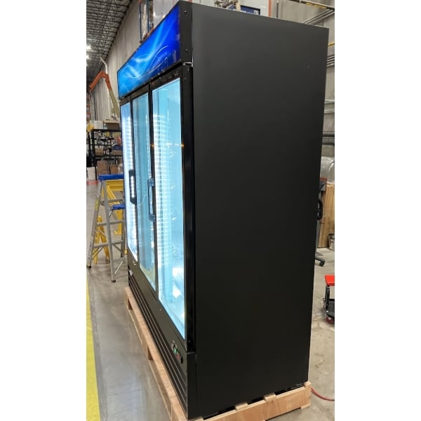 Scratch and Dent Avantco GDC-69-HC 78 1/4" Black Swing Glass Door Merchandiser Refrigerator with LED Lighting