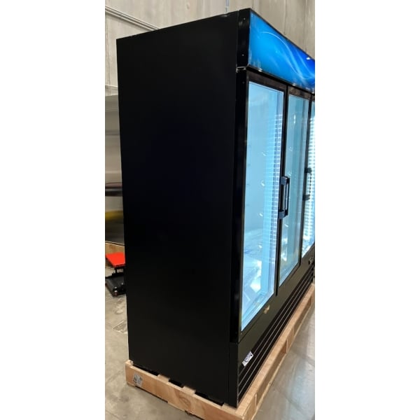 Scratch and Dent Avantco GDC-69-HC 78 1/4" Black Swing Glass Door Merchandiser Refrigerator with LED Lighting