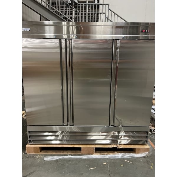 Scratch and Dent Avantco SS-3F-HC 81 5/16" Stainless Steel Solid Door Reach-In Freezer