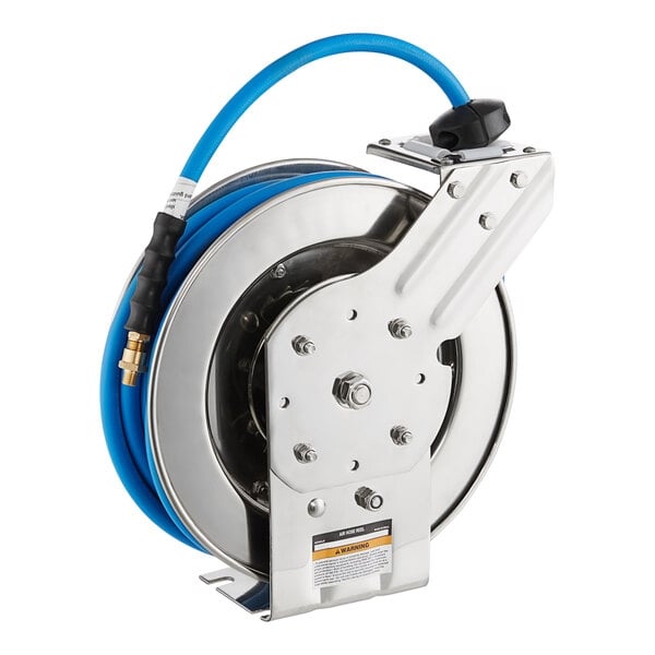 Scratch and Dent Regency Open Stainless Steel Hose Reel with 35' x 3/8" Hose