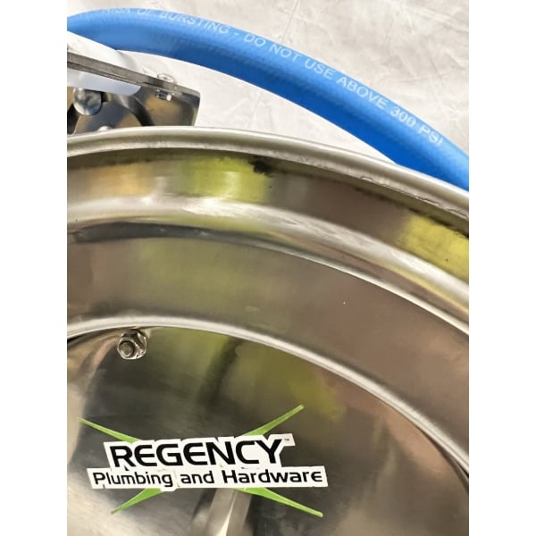 Scratch and Dent Regency Open Stainless Steel Hose Reel with 35' x 3/8" Hose