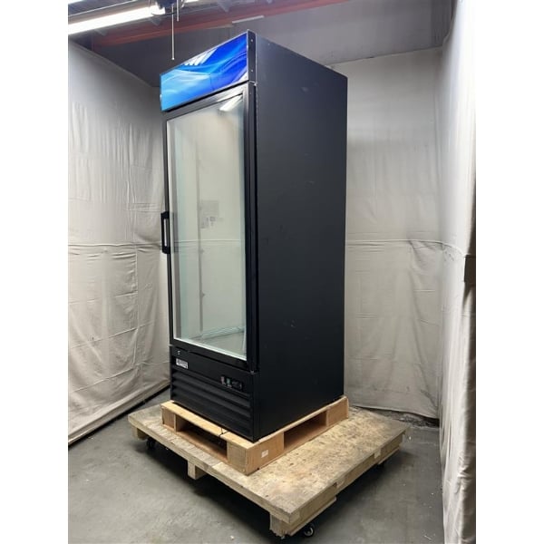 Scratch and Dent Avantco GDC-24F-HC 31" Black Swing Glass Door Merchandiser Freezer with LED Lighting