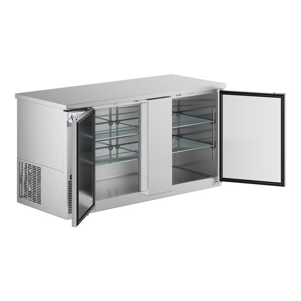 Scratch and Dent Avantco UBB-3-HC 69" Stainless Steel Counter Height Solid Door Back Bar Refrigerator with LED Lighting