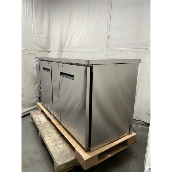 Scratch and Dent Avantco UBB-3-HC 69" Stainless Steel Counter Height Solid Door Back Bar Refrigerator with LED Lighting