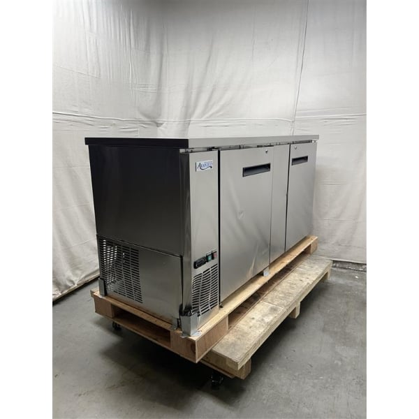 Scratch and Dent Avantco UBB-3-HC 69" Stainless Steel Counter Height Solid Door Back Bar Refrigerator with LED Lighting