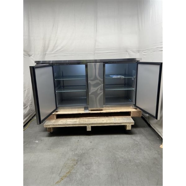 Scratch and Dent Avantco UBB-3-HC 69" Stainless Steel Counter Height Solid Door Back Bar Refrigerator with LED Lighting