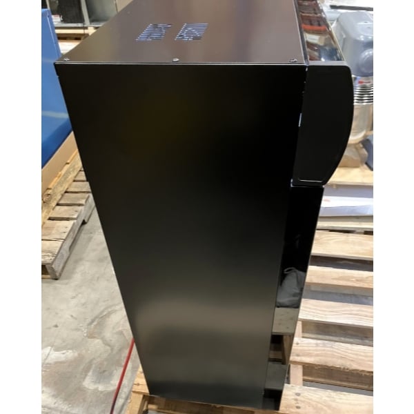 Scratch and Dent Avantco CSM-4-HC Black Customizable Countertop Display Refrigerator with Sliding Door and Merchandising Panel
