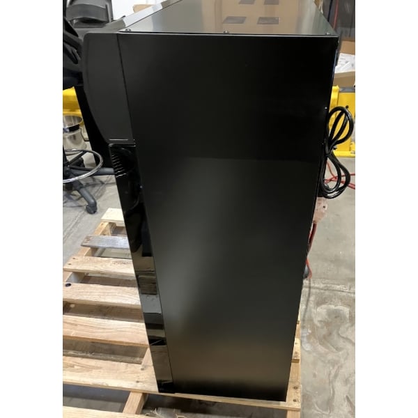 Scratch and Dent Avantco CSM-4-HC Black Customizable Countertop Display Refrigerator with Sliding Door and Merchandising Panel