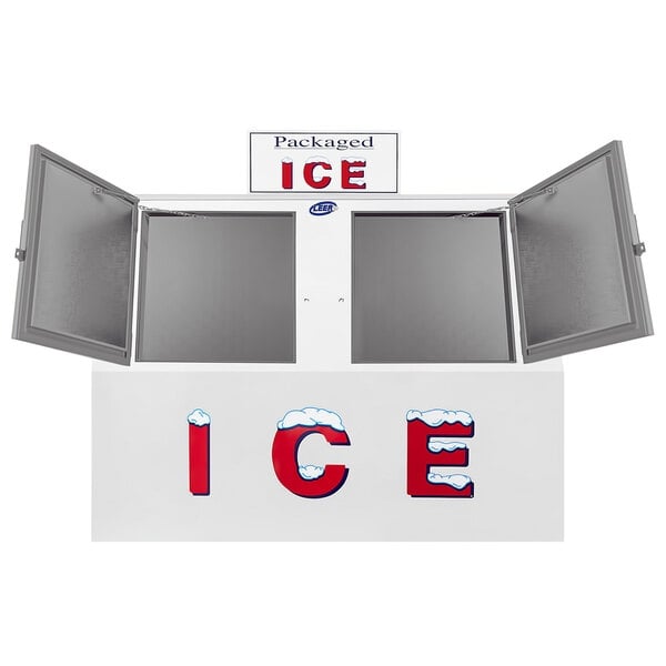 Scratch and Dent Leer 60ASL-R290 73" Outdoor Auto Defrost Ice Merchandiser with Slanted Front and Galvanized Steel Doors