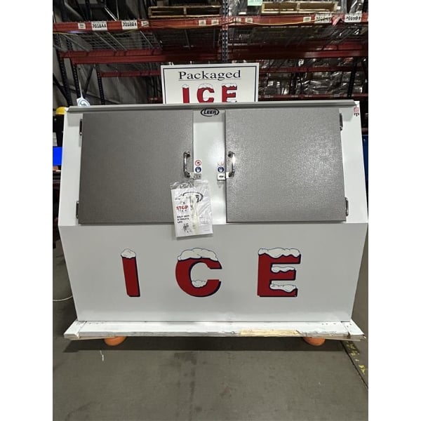 Scratch and Dent Leer 60ASL-R290 73" Outdoor Auto Defrost Ice Merchandiser with Slanted Front and Galvanized Steel Doors