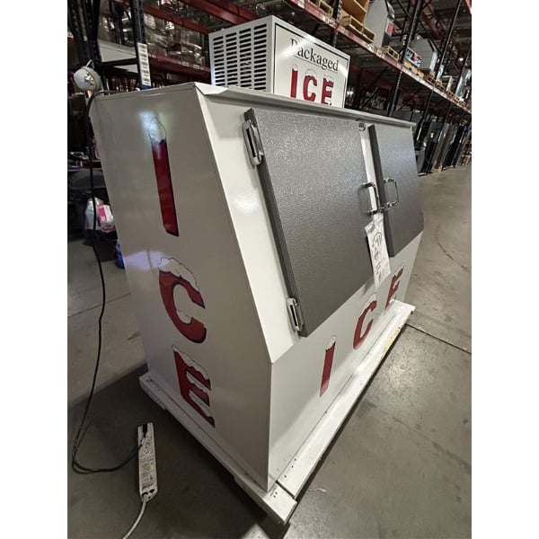 Scratch and Dent Leer 60ASL-R290 73" Outdoor Auto Defrost Ice Merchandiser with Slanted Front and Galvanized Steel Doors