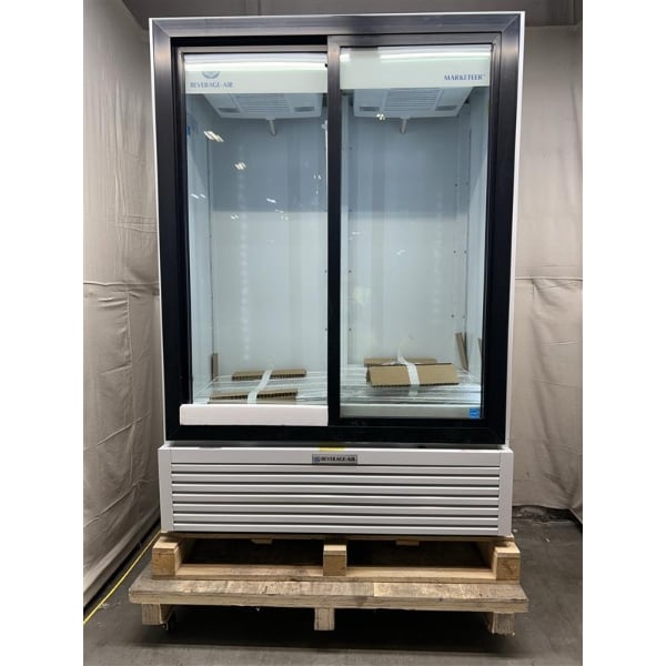 Scratch and Dent Beverage-Air MT53-1-SDW 54" Marketeer Series White Refrigerated Glass Door Merchandiser with LED Lighting