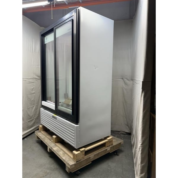 Scratch and Dent Beverage-Air MT53-1-SDW 54" Marketeer Series White Refrigerated Glass Door Merchandiser with LED Lighting