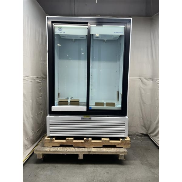 Scratch and Dent Beverage-Air MT53-1-SDW 54" Marketeer Series White Refrigerated Glass Door Merchandiser with LED Lighting