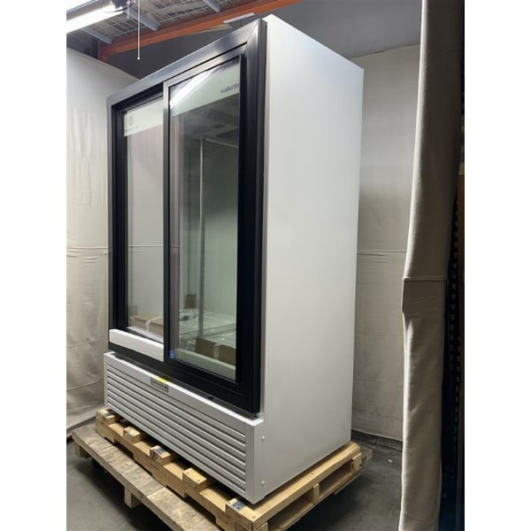 Scratch and Dent Beverage-Air MT53-1-SDW 54" Marketeer Series White Refrigerated Glass Door Merchandiser with LED Lighting