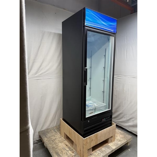 Scratch and Dent Avantco GDC-12F-HC 27" Black Swing Glass Door Merchandiser Freezer with LED Lighting