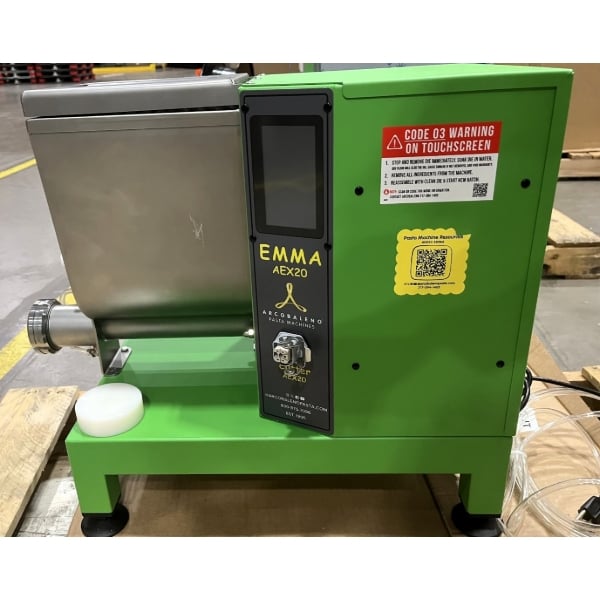 Scratch and Dent Arcobaleno AEX20 Emma 7 lb. Electric Countertop Pasta Extruder with Water Cooling Tank - 120V, 3/4 hp