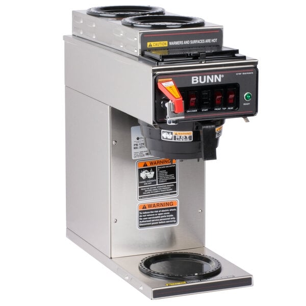 Scratch and Dent Bunn 12950.0213 CWTF15-3 Automatic 12 Cup Coffee Brewer with 2 Upper Warmers, 1 Lower Warmer, and Plastic Funnel - 120V